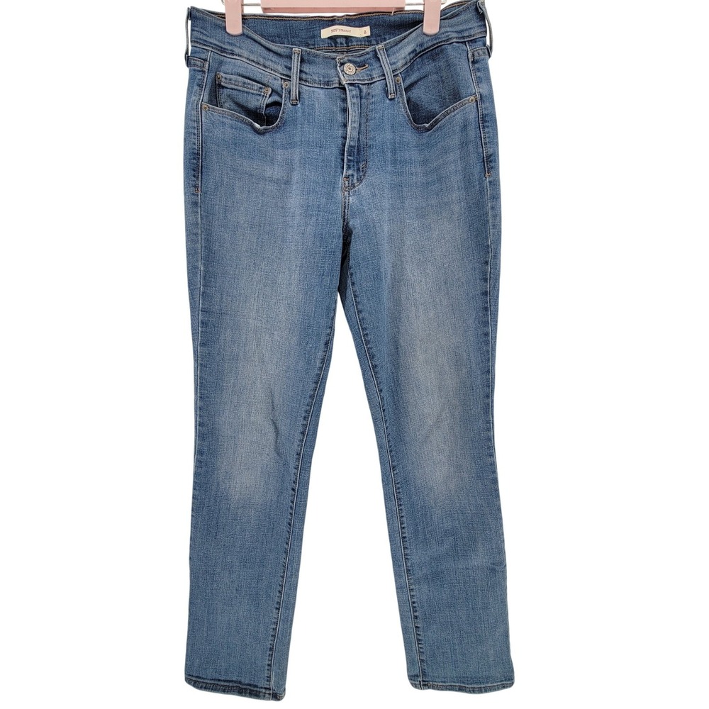 Levis 505 Straight Leg Jeans Womens 8 Medium Wash Blue Denim Stretch 31 Inseam